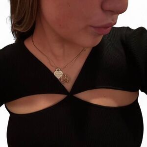 Line and Dot Black Cut Out Long Sleeve Top